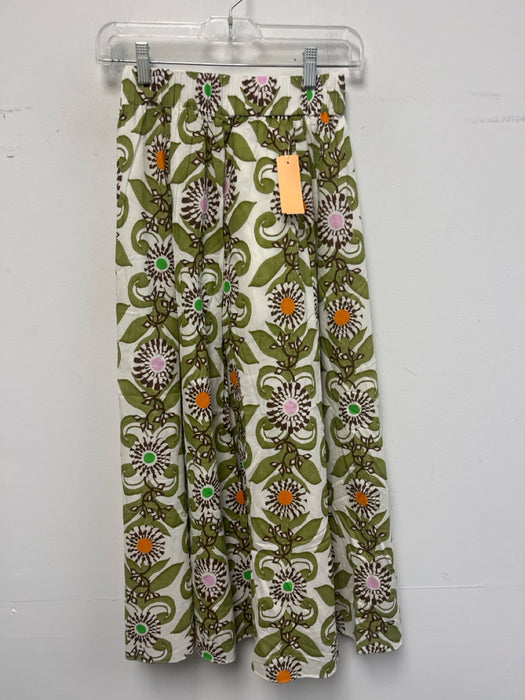Marie Oliver Size XS White, Green & Brown Cotton Elastic Waistband Skirt Set