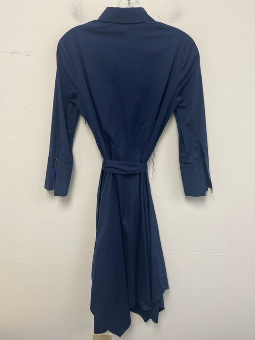 Lafayette 148 Size 4 Navy Cotton 1/2 Button Long Sleeve Tie Belt Dress