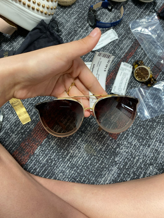 Krewe Brown & Cream Gold Modified cateye Brow Bar Sunglasses