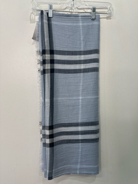 Burberry Blue & Gray Plaid Fringe Sheer scarf
