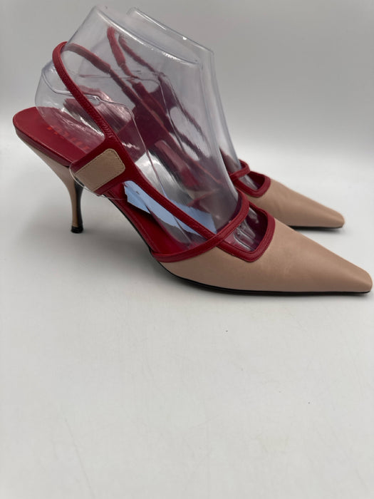Miu Miu Shoe Size 40 Pink & Red Leather Pointed Toe Kitten Heel Slingback Pumps