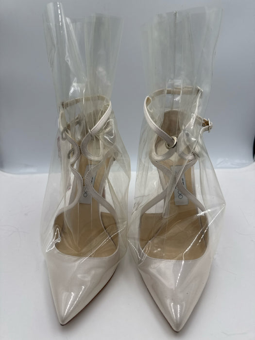 Jimmy Choo x Off-White Shoe Size 39.5 Ivory White Leather & Silk Plastic Pumps
