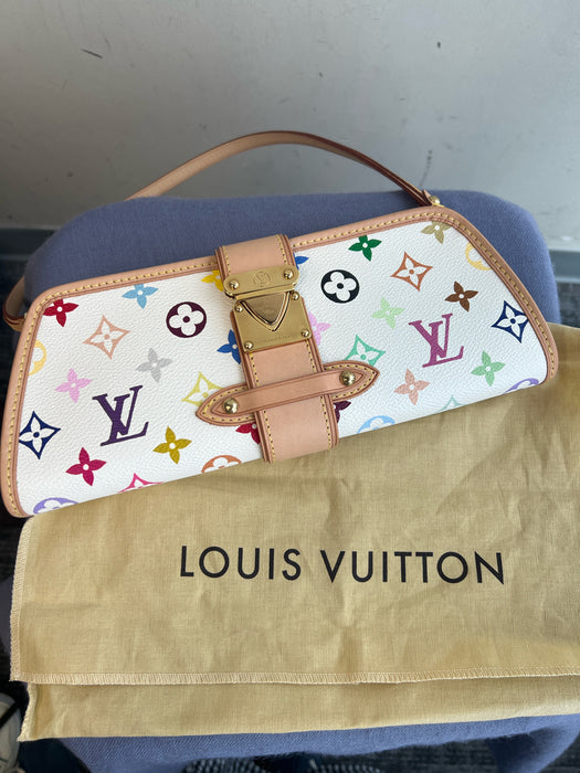 Louis Vuitton White & Multi Print Coated Canvas Monogram Leather Accents Bag