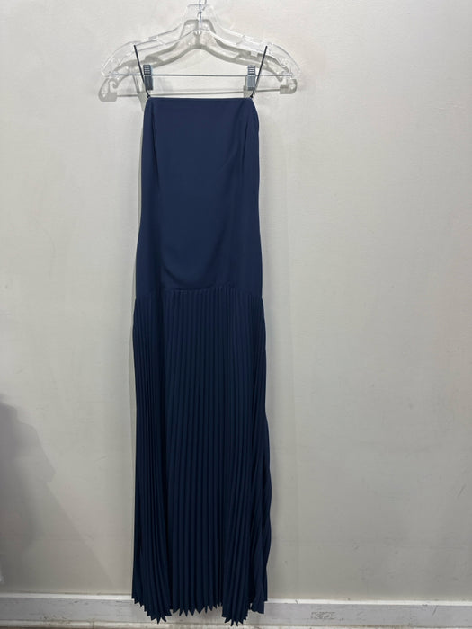 Park & Fifth Size L Navy Blue Polyester Strapless Accordion Pleat Back Zip Dress