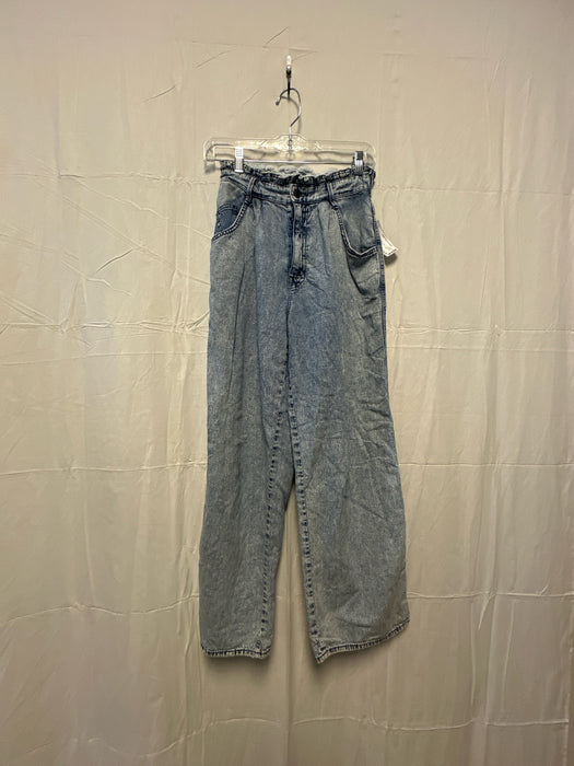 Mother Size 25 Light Wash Denim Cotton Acid Wash Paper Bag Waist Straight Pants