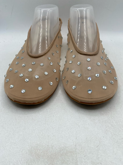 Tony Bianco Shoe Size 9.5 Beige & Silver Synthetic Knit Mesh Rhinestone Flats