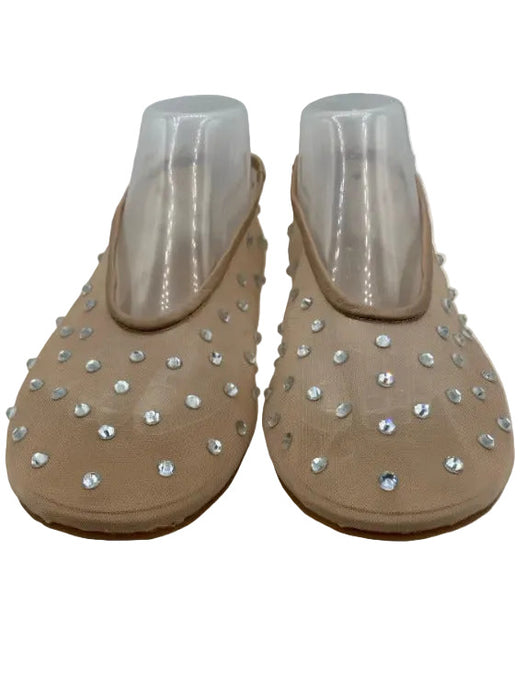 Tony Bianco Shoe Size 9.5 Beige & Silver Synthetic Knit Mesh Rhinestone Flats