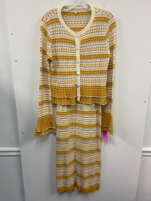 Ramy Brook Size S/M White, Yellow & Gold Cotton Blend Metallic Thread Dress Set