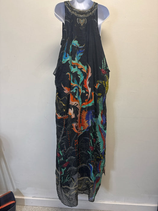 Camila Size Medium Navy & Multi Silk Crystal Maxi Sheer Sleeveless Dress