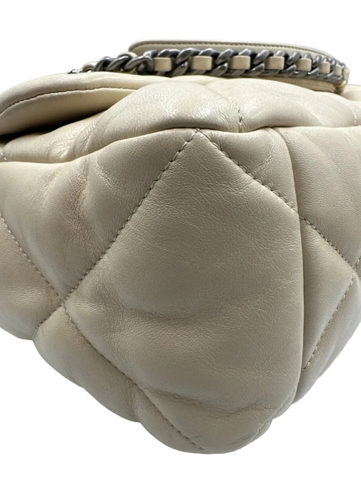 Chanel Beige Leather turn lock Quilted Flap Two Tone Chain Bag