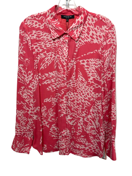 Lafayette 148 Size M Pink Viscose Abstract Print Button Up Long Sleeve Shirt Top