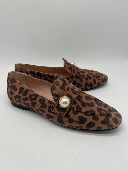 Stuart Weitzman Shoe Size 6 Brown & Black Leather Suede Leopard Slip On Loafers