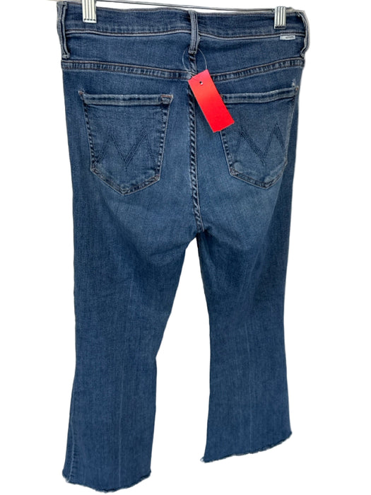 Mother Size 26 Med Dark Wash Cotton Blend High Waist Flare Cropped Raw Hem Jeans