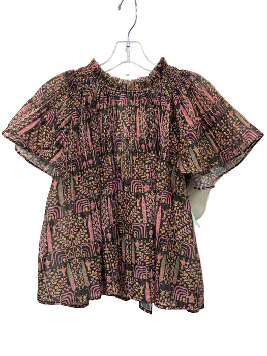 See U Soon Size XS Black, Pink & Multi Viscose & Polyamide Abstract Print Top