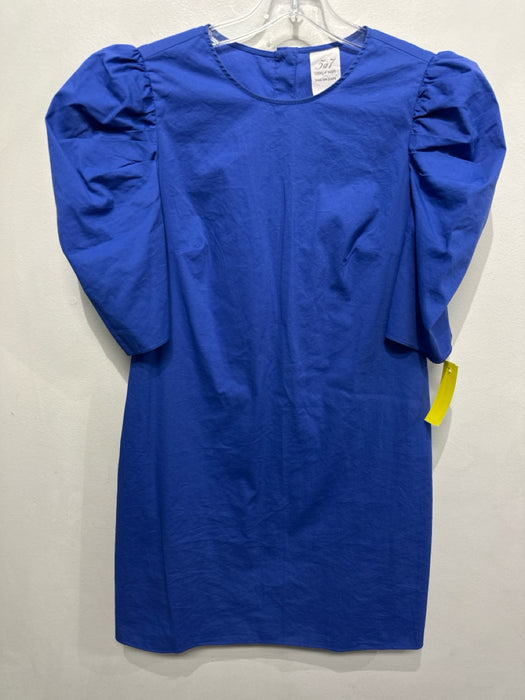 Cinq a Sept Size 2 Blue Cotton Blend Puff Sleeves Button Back Mini Solid Dress