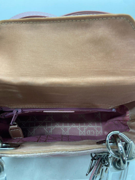 Christian Dior Mauve Pink Nylon Clear Handles Quilted Top Flap Bag