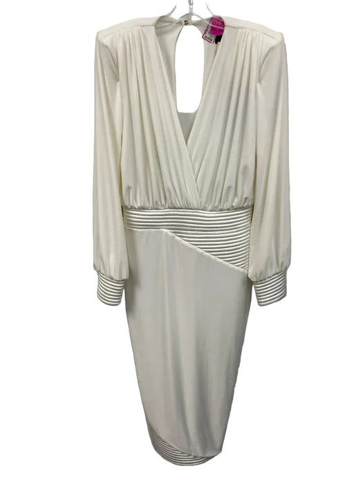 Zhivago Size 8 White Polyester Blend Long Balloon Sleeve Shoulder Pads Dress