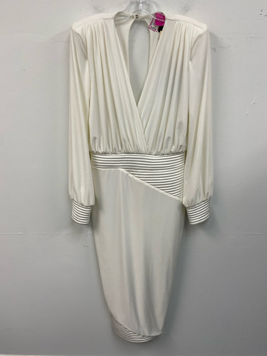 Zhivago Size 8 White Polyester Blend Long Balloon Sleeve Shoulder Pads Dress