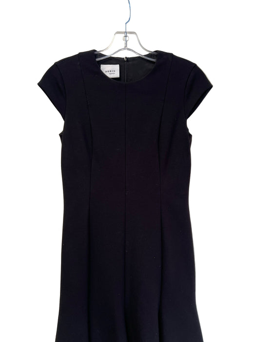 Akris Punto Size 4 Black Viscose Blend Crewneck Back Zip Cap Sleeve Dress