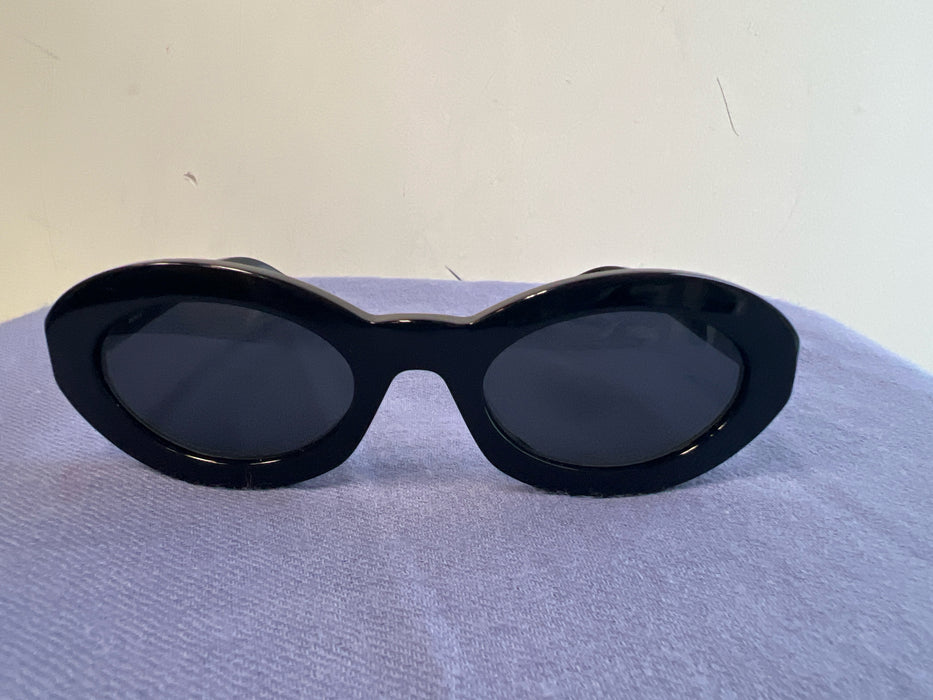 Yves Saint Laurent Black Acetate Oval Logo Thick Arms Sunglasses