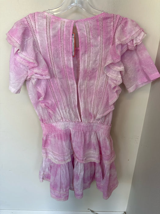 Loveshackfancy Size M Pink Cotton Water Color Ruffle Lace & Pleated Detail Dress