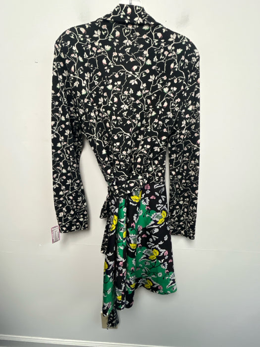 Diane Von Furstenberg Size 14 Green, Pink, Yellow Cotton Blend Long Sleeve Dress