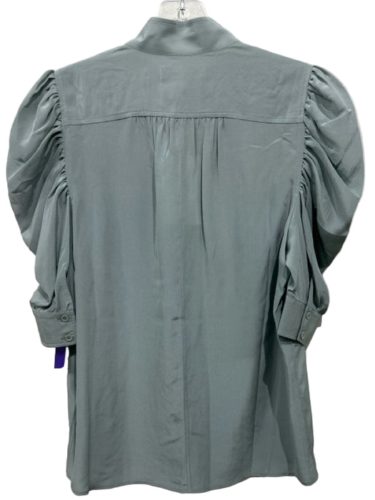 Frame Size M Sage green Silk High Neck 3/4 puff sleeve Button Top