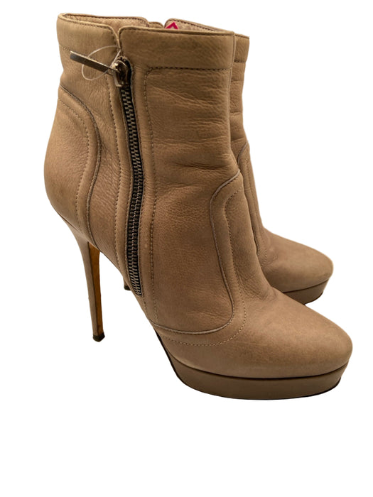 Jimmy Choo Shoe Size 40 Taupe Beige Leather Almond Toe Zip Detail Booties