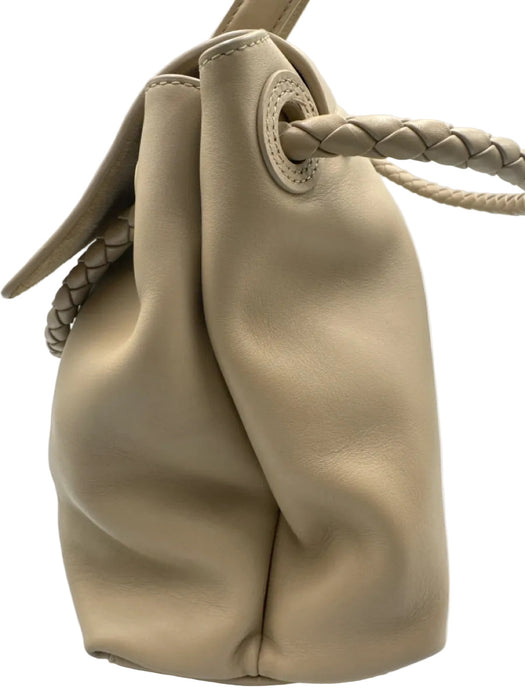 Bottega Veneta Beige Leather Gold Tone Hardware Flap Braided Detail Shoulder Bag