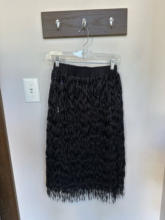 0 Degrees Celsius Size S Black Elastic Waist Fringe Sequins Midi Skirt