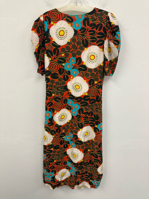 Rhode Size 2 white orange yellow black & blue Polyester V Neck Midi Dress