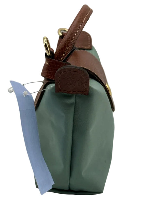 Longchamp Mint Green & Brown Polyamide Leather trim Zip Top Removable Strap Bag