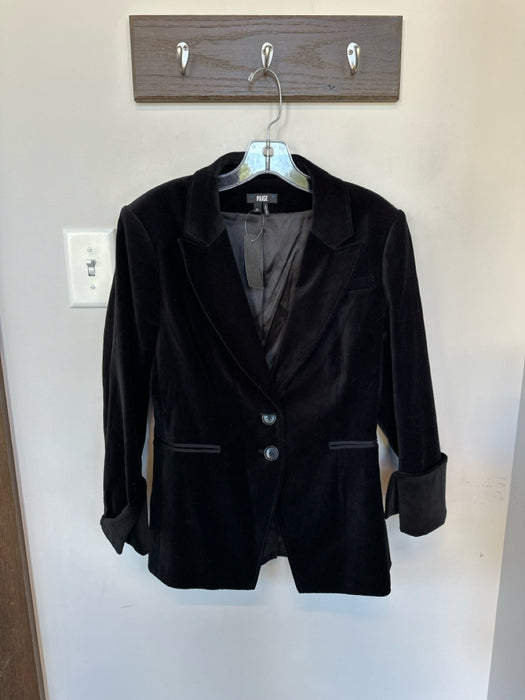 Paige Size M Black Vegan Leather Long Sleeve Button Down Belted Top