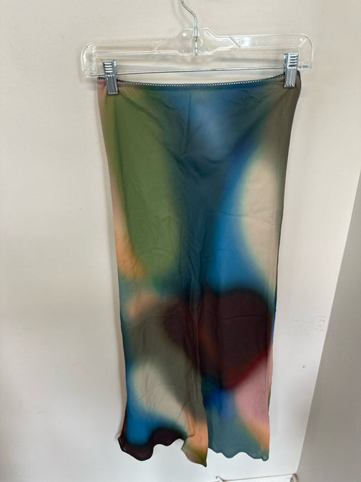 Reformation Size 2 Green & Brown Viscose Watercolor Elastic Waist Maxi Skirt