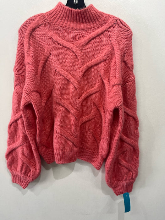 FRNCH Size S/M Coral Pink Acrylic Round Neck Long Sleeve Cable Knit Sweater