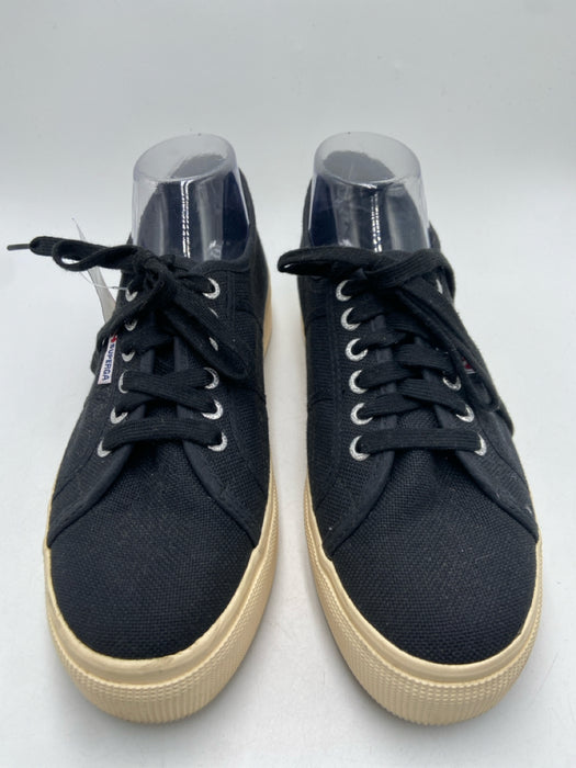 Superga Shoe Size 41.5 Black & Beige Canvas Lace Up Low Top Platform Sneakers