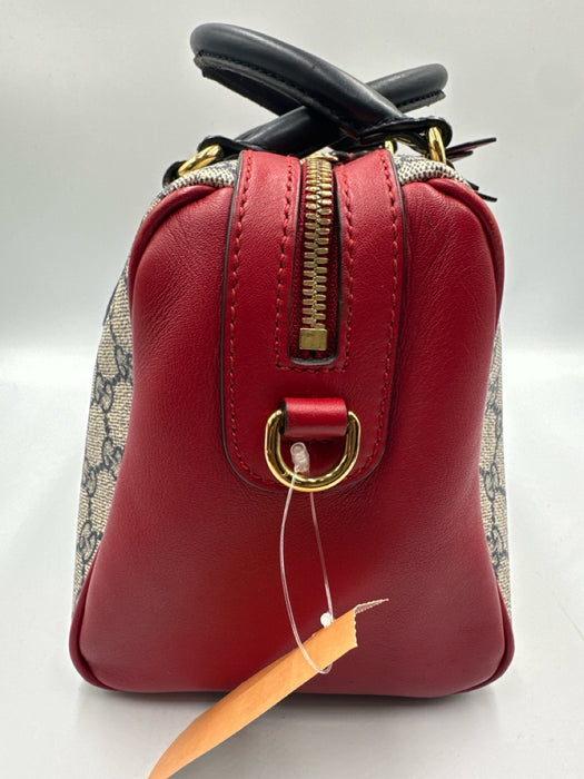 Gucci Red, Navy, Gray Coated Canvas Leather Gucci Supreme Top Handle Bag
