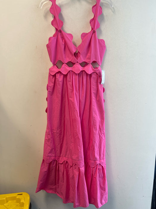 Farm Rio Size Medium Pink Organic Cotton Back Zip Scallop Detail Cut Outs Dress