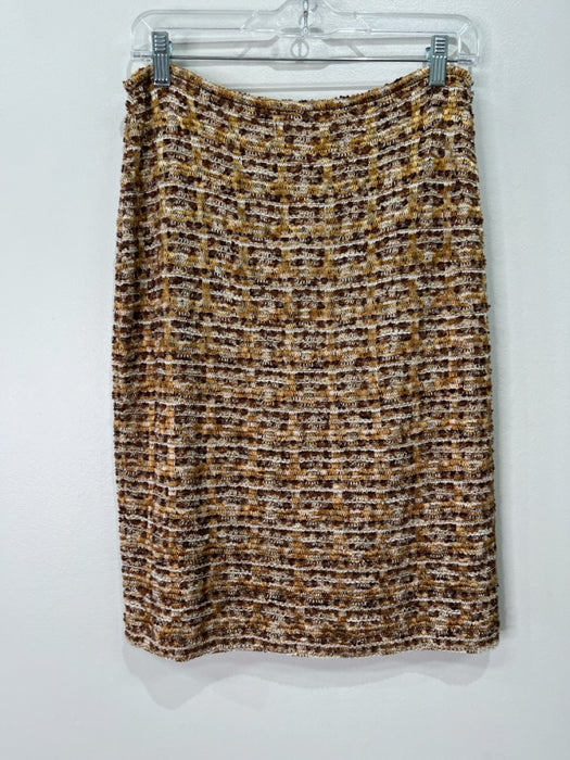 St John Size 6 Brown & White Rayon & Wool Knit Glitter Side Zip Skirt