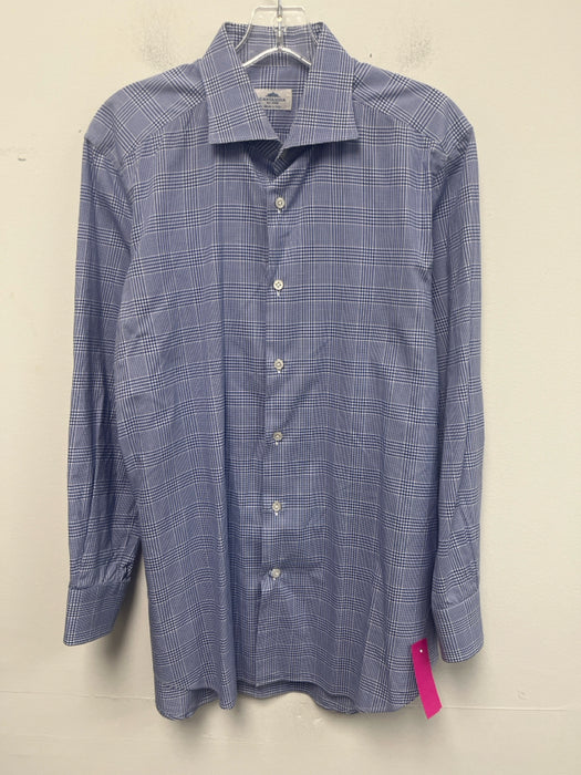 Castangia Size Est M Blue & White Cotton Plaid Button Up Men's Long Sleeve Shirt