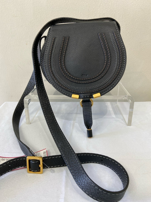 Chloe Black & Gold Calf Leather Stiching Detail Round Cross Body Strap Bag