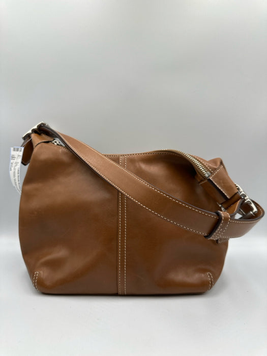 Coach Tan Brown Leather Zip Close Paneled Shoulder Strap Buckle Bag