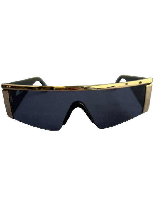 Versace Black & Gold Metal Black Lenses Gold Frame Shield Lens Sunglasses