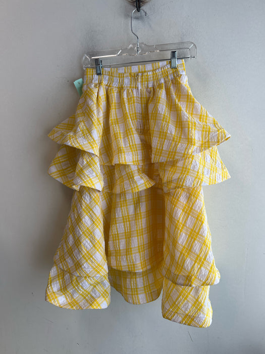 Buru Size XS Yellow No Fabric Tag Back Zip Tiered Plaid Ruffle Skirt