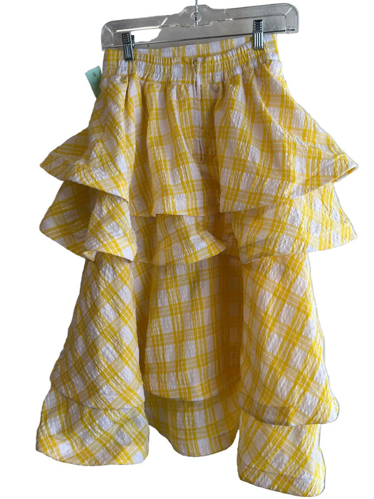 Buru Size XS Yellow No Fabric Tag Back Zip Tiered Plaid Ruffle Skirt