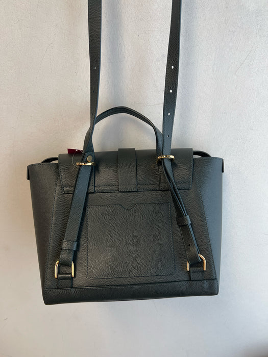 Senreve Green Pebbled Leather Gold Tone Hardware Zip Top Convertible Purse