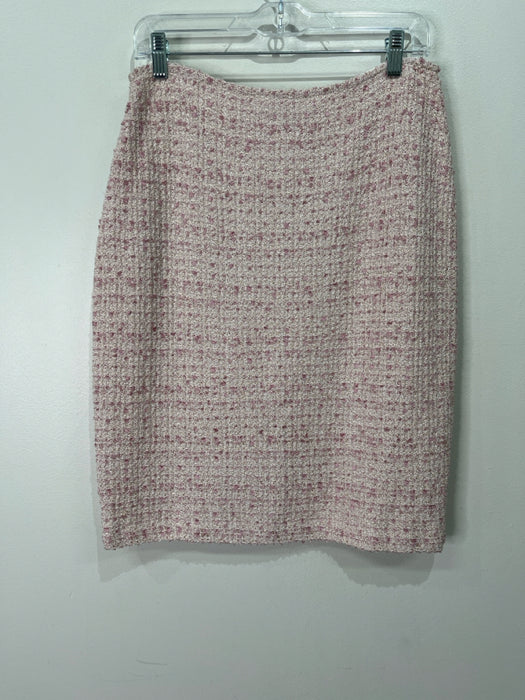 St John Size 8 Pink Print Rayon & Wool Knit Glitter Side Zip Knee length Skirt