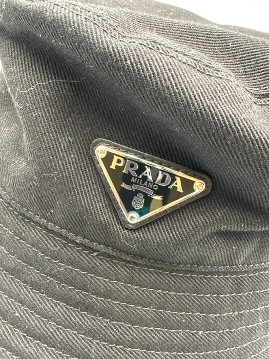 Prada Black Cotton Logo Bucket Hat