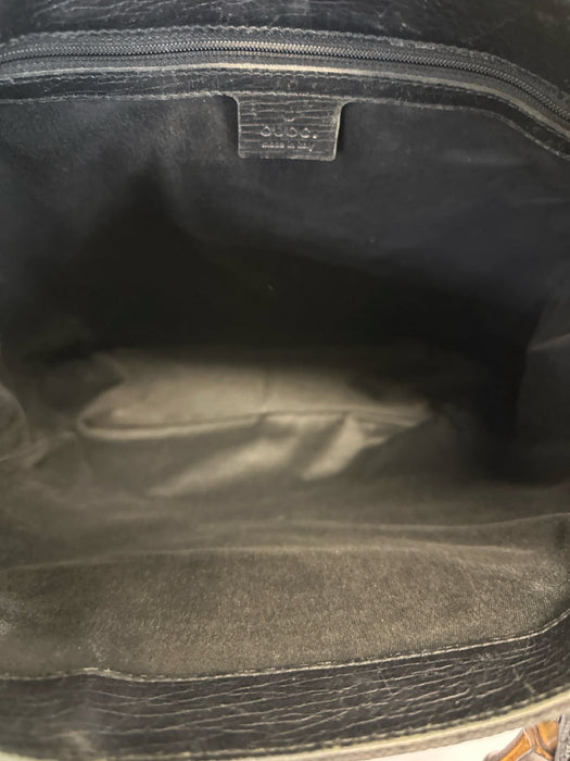 Gucci Black Canvas & Leather Guccissima Bamboo Detail rolled hem Bag