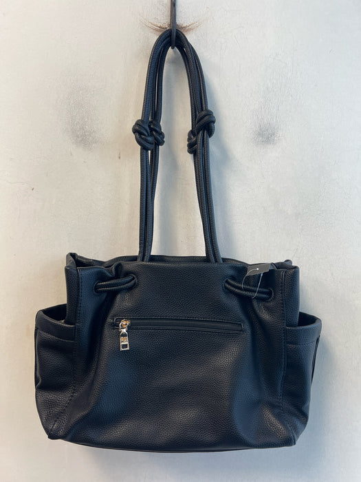 Jen & Co Black Knot Detail Zip Close Gold Hardware Shoulder Bag Bag